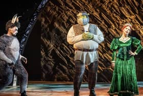 Shrek The Musical stars Brandon Lee Sears as Donkey, Antony Lawrence as Shrek and Joanne Clifton as Princess Fiona.