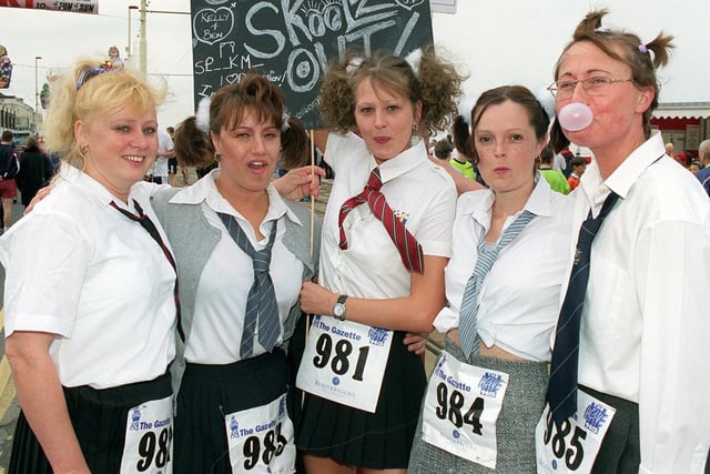 Blackpool Fun Run 1999.  Pictured left to right are Cathy Moss, Heather Goulden, Kelly Moss, Sarah Clegg and Patricia Bird