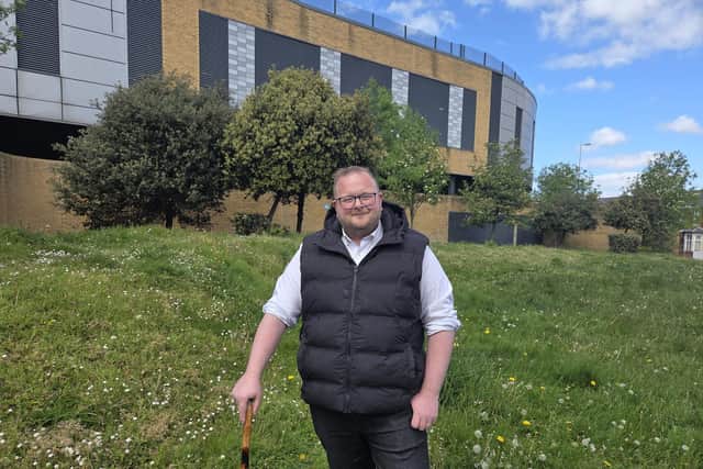 William Banks at the recently cleaned -up greenspace behind Sainsbury's store in Blackpool