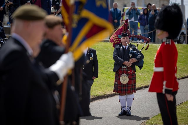 The pipes sound poignantly  during the 40th anniversary Falklands War ceremony in Blackpool.