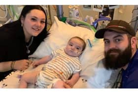 Devoted parents Makenzi Fenton and Corey Wright with little Vinnie at Alder Hey Hospital, Liverpool