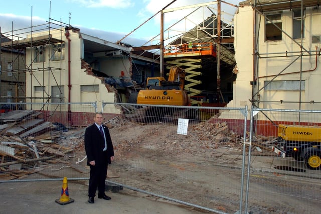 Sad day for the pool as bulldozers moved in to demolish the building. Councillor Eddie Collett watches on in 2006