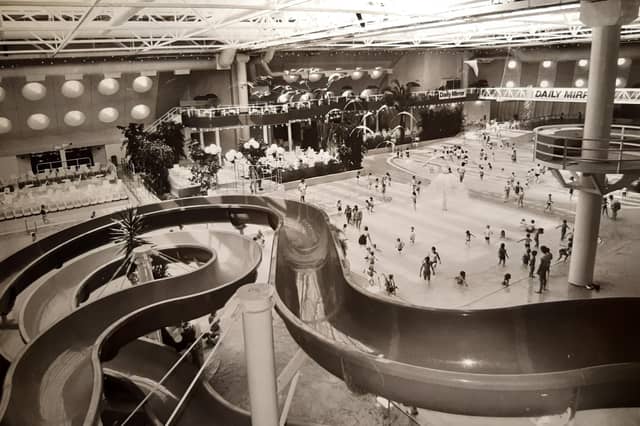 A different angle across the waterslides opening up to show what the Sandcastle was like in 1989