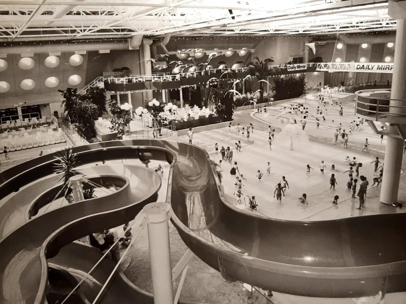 A different angle across the waterslides opening up to show what the Sandcastle was like in 1989