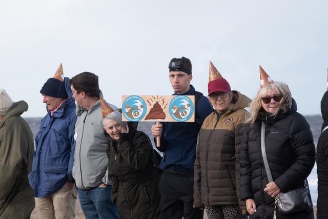Protesters make a point about the 'poop' during the event on Fleetwood beach