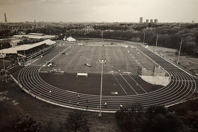 A superb shot of the running track and athletics field in 1988