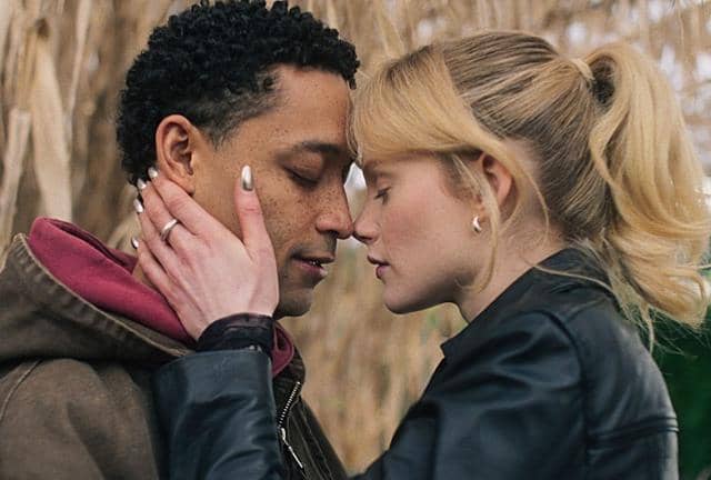 Arran (Ben Coyle-Larner) and Shannon (Emma Laird) spark up a romance in the new BBC drama Mint (Picture: House/Fearless Minds/BBC)