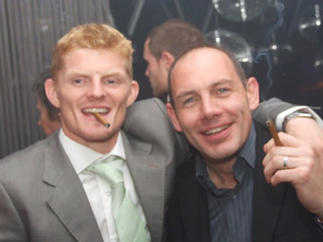 Blackpool Football Club Party - Claus Jorgensen (on left) with Club Sanuk's operations director Mark Bowden