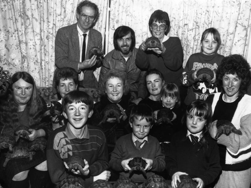 1989 members of the Blackpool and Fylde Tortoise Society. Among those in the picture are Kevin Newton, Margaret Anderton and Eileen Dobson