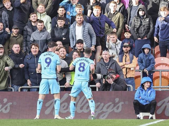 Cameron Brannagan celebrates with Mark Harris (Photographer Lee Parker / CameraSport)