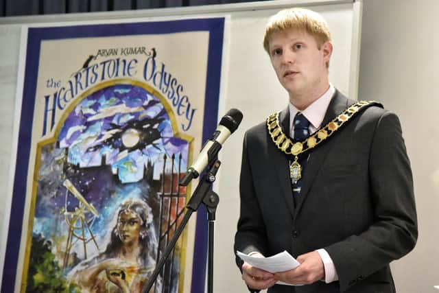 Preston Mayor Coun Neil Darby speaking at the launch of the Heartstone Odyssey Book Festival    Photo: Julian Brown