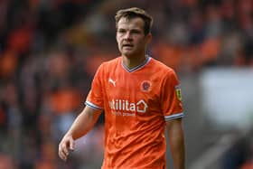 BLACKPOOL, ENGLAND - OCTOBER 01: Jordan Thorniley of Blackpool during the Sky Bet Championship between Blackpool and Norwich City at Bloomfield Road on October 01, 2022 in Blackpool, England. (Photo by Gareth Copley/Getty Images)