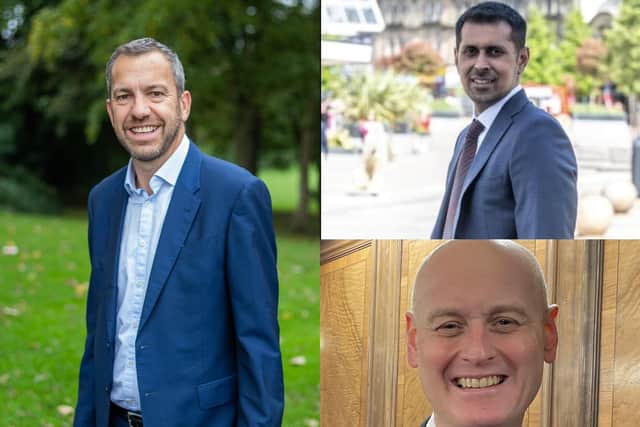 [Clockwise from left]:  Chorley Council leader Alistair Bradley, Burnley Council leader Afrasiab Anwar and the leader of Preston City Council, Matthew Brown