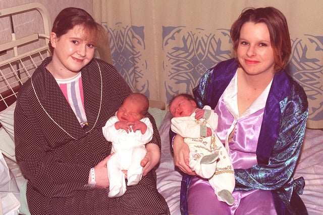 Julia Rayworth and her baby Ewan James Jones (left) was the first baby born on New Year's Day at Blackpool Victoria Hospital. Pictured right is Emma Ferguson and her baby Natasha Jade, who was also a New Years Day 1997 baby