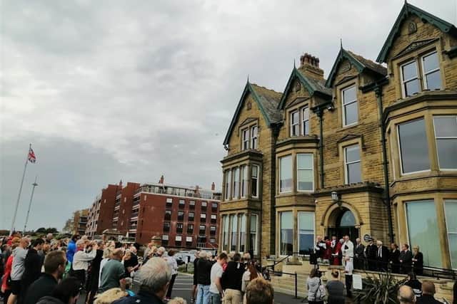 A crowd gathers to hear the proclamation in Fylde at the Town Hall in St Annes by the Mayor of Fylde, Councillor Ben Aitken at 3pm on Sunday, September 11 to announce the ascension of King Charles III
