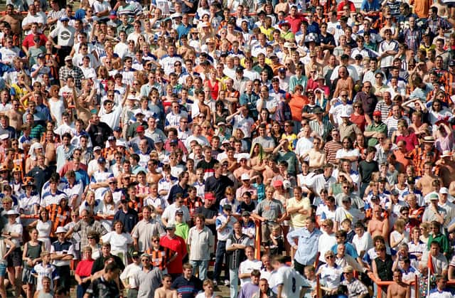 A sea of faces at Blackpool FC's opening game of the season against Luton Town in 1997