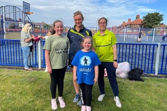 Charlotte and Evie Abberley with members of the Active Blackpool team, at Highfield Park