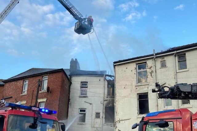 Firefighters battle the blaze at a derelict former hotel in Lytham Road, Blackpool on August 27