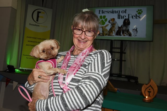 Jean Bradley and her dog Poppy,  joined Rev Linda Tomkinson at Freedom Centre church, Mereside, for a special pet blessing ceremony.