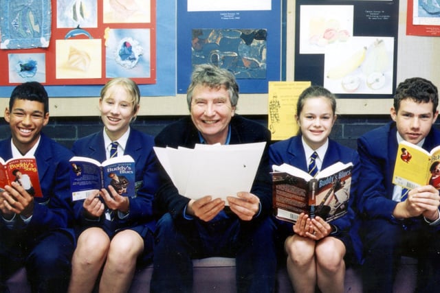 Author Nigel Hinton with pupils from Hodgson High School in Poulton during a visit in 1997