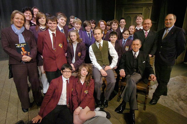 Blackpool Grand Theatre held on a dedicated schools performance of 'The Woman in Black'  - thanks to sponsor F Parkinson Ltd. Some of the students are pictured with stars of the show Peter Bramhill and Robert Demeger, chairman of F Parkinson Ltd Peter Glenn, and Grand Theatre chief executive and general manager Neil Thomson