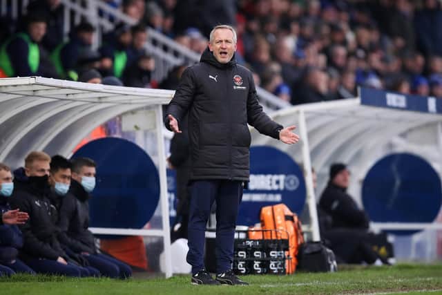 HARTLEPOOL, ENGLAND - JANUARY 08: Neil Critchley, Manager of Blackpool reacts during the Emirates FA Cup Third Round match between Hartlepool United and Blackpool at Suit Direct Stadium on January 08, 2022 in Hartlepool, England. (Photo by George Wood/Getty Images)
