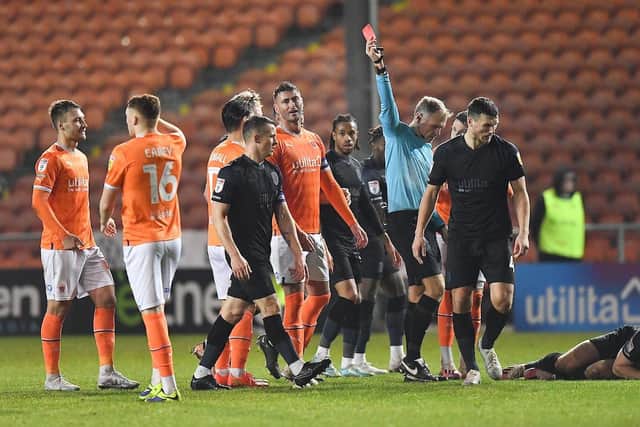 Gary Madine was shown a straight red card against Huddersfield on Tuesday night