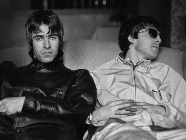 Oasis - Liam and Noel Gallagher in a previously unseen black and white image by Kevin Cummins in1994.