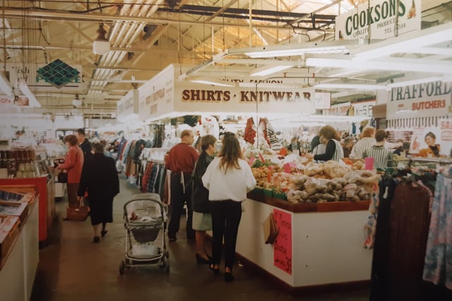 Cookson Produce and Trafford's Butchers are to the right of this Abingdon Street Market scene from 1993