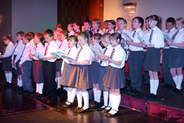 Pupils from Thames Primary School singing carols at the Christmas Festival of Music and Song at the Hilton Hotel in Blackpool