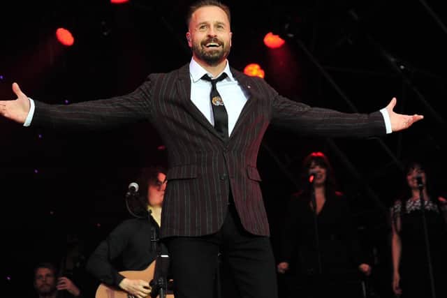 Alfie Boe on stage during the Homecoming concert at Fleetwood Town Football Club in 2018