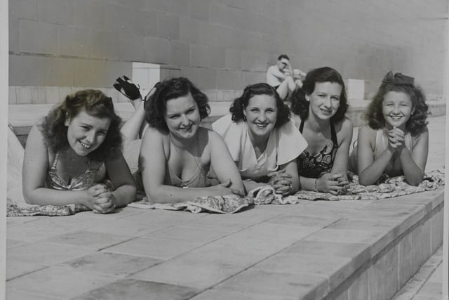 "The nice hot summers and sunbathing on the roof terrace at Derby baths with friends" - Elaine Butterworth. This is an early photo of sunbathers using the terrace