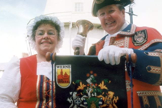 Eddie Bowkett and wife Eileen at the Town Crier competition, Marsh Mill, Thornton in 1992