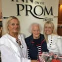 Mandy Croston, the Inn on The Prom director’s wife, and her mum 95-year-old Joan Howarth (who makes the hampers), with duty manager Debbie Spencer and Macmillan Fundraising Manager, Louise Osgood