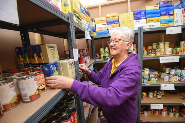 Linda Salkeld with items at Fylde Foodbank in St Annes.
