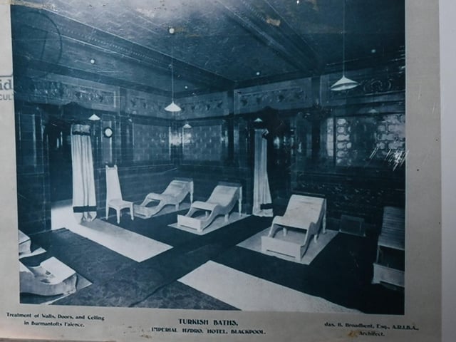 This photograph shows how the baths looked back in the day. Sea water was pumped into the old water tower behind the hotel (since demolished) heated and piped through to the hotel as steam.