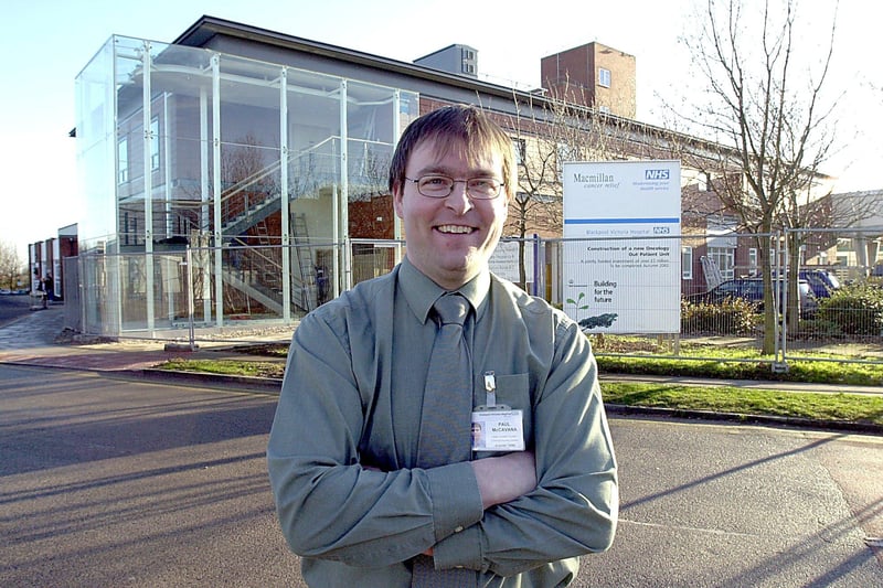 Cancer Nurse Paul McCavana outside the new cancer unit at BVH in 2003