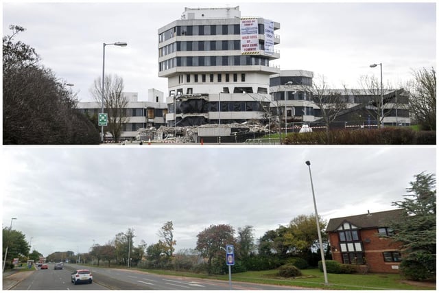 The former National Savings building, home of Premium Bonds, was on Mythop Road before it was demolished. It is now new housing. The second, more recent photo, is the scene from Preston New Road looking over to where the familiar landmark once stood