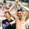Wembley heroes Dave Bamber (right) and  Steve McIlhargey, pictured here by The Gazette after the match in 1992, were both guests at the 30th anniversary dinner