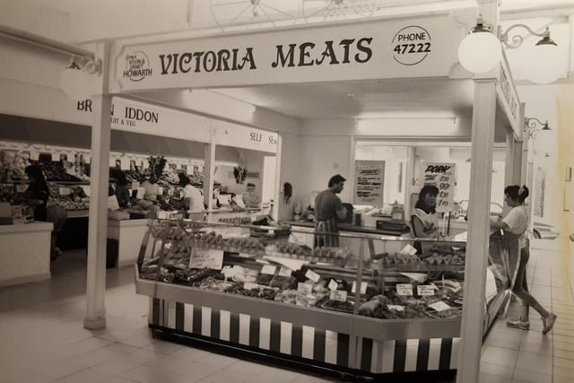 Victoria Meats and Brian Iddon fruit and veg inside Victoria Centre, 1989