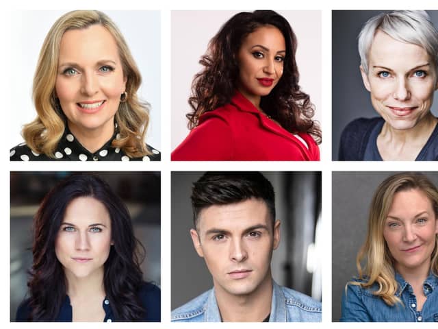 Some of the cast members from Tonight at the Musicals, at the Joe Lonthorne Theatre.  Top show (left to right): Debra Stephenson, Amelle Berrabah, Sue Devaney.
Second row (left to right): Amy Ross, Jaymi Hensley and Sophie Linder-Lee.
