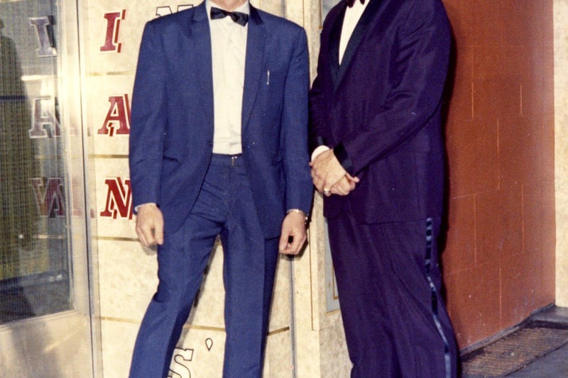 Brian London (right) and his business partner Ronnie Hunter outside the 007 Club, Tower Street, Blackpool in the 1970s