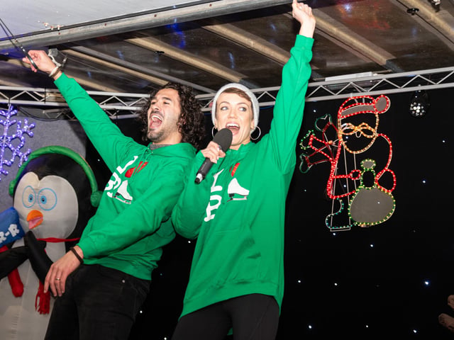 Strictly professional dancers Lauren Oakley and Graziano Di Prima wave to the crowd in Blackpool. Photo: Kelvin Lister-Stuttard
