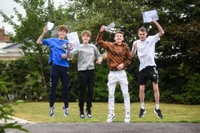 Xander Lowe, Ethan Dumitru, Euan Ingleby and Declan Winston celebrating their GCSE results.