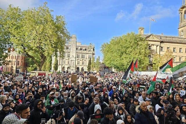 Thousands of people stood together at the Flag Market in Preston for a solidarity rally for Palestinians