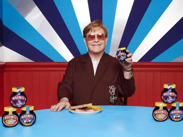 Marmite’s latest jar in collaboration with the Elton John Aids Founation celebrates Rocket Man’s iconic Dodgers Stadium show.
