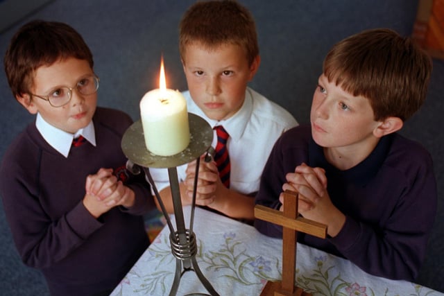 Children from St John's School paused to remember Diana. Pictured are David Gillespie, William Morrison, Lee Robinson