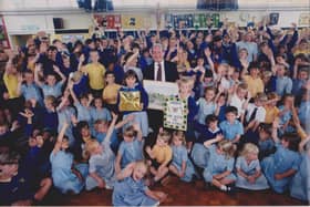 Don O'Toole with pupils on his retirement from St Peter's RC Primary school in Lytham