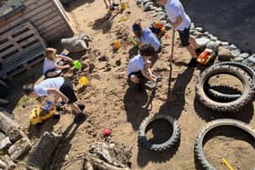 Westcliff pupils enjoying the beach area during OPAL play!