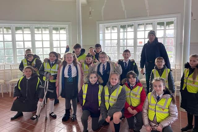 Children from St Mary's School in Fleetwood with Henry Iddon at The Mount Pavilion